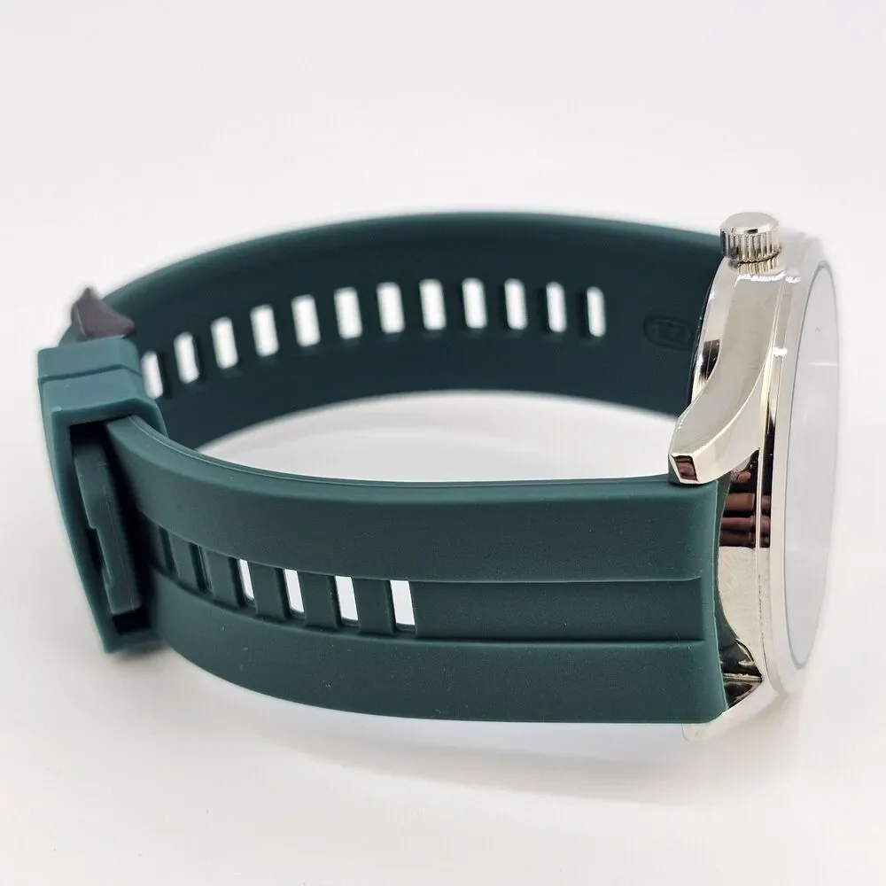 Men's Field Watch 42MM Gray Case Black Dial Dark‎ Green Plastic Band Straps
